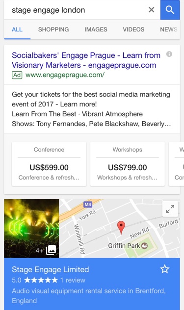 Screenshot of Google Adwords price extensions examples