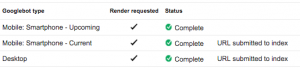 Google Search Console; fetch and render as mobile: smartphone upcoming