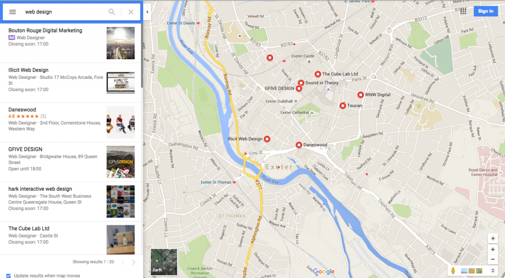 Google maps ads for web design