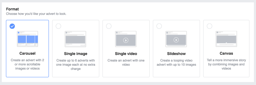 options to create an ad on facebook
