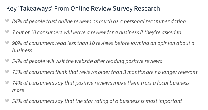 Screenshot of stats about how to get google reviews for your business